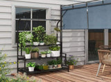 3 Tiered Plant Rack with Hanging Hooks, Tall Plant Stand for Indoor Outdoor Porch Balcony Use, Black T3398P325255
