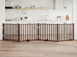 Dog Gate with Door Foldable 4 Panels Brown Oak 320 cm Solid Wood Fir 352299