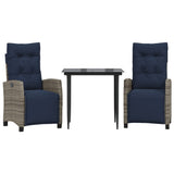 3 Piece Garden Dining Set with Cushions Grey Poly Rattan 3213044