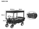 Garden Cart with Romovable Canopy, Foldable Trolley Wagon 4 Wheels Front Cup Holder Cooler Bag Push MG193381BAA