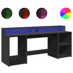 Desk with LED Lights Black 200x55x91 cm Engineered Wood 3309439
