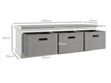 Three-Drawer Shoe Storage Bench, with Padded Top Seat - White T3398P328295