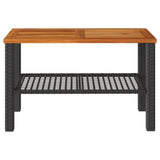 Garden Table Black 70x38x42 cm Poly Rattan Acacia Wood 366270