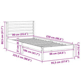 Bed Frame with Headboard Wax Brown 90 x 220 cm Solid Pine Wood 872328