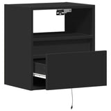 ZNTS Wall-mounted Bedside Cabinet with LED Lights Black 3307977