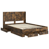 Bed Frame with Storage and Headboard Smoked Oak Engineered Wood 3414137