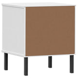 ZNTS Bedside Cabinet with Metal Legs White Solid Wood Pine OSLO 350972