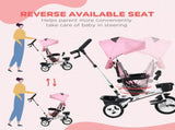 Metal Frame 6 in 1 Baby Push Tricycle with Parent Handle for 1-5 Years Old, Pink T3398P378960