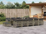 15 Piece Garden Dining Set with Cushions Grey Poly Rattan 3210812
