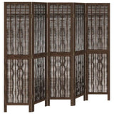 Room Divider 5 Panels Dark Brown Solid Wood Paulownia 358661