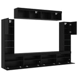 TV Cabinet Set Wall-mounted 6 pcs Black oak Engineered wood 3334382
