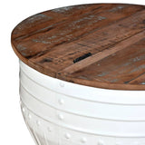 Coffee Table Solid Reclaimed Wood White Barrel Shape 245254