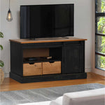 ZNTS TV Cabinet HALDEN with Sliding Door Black 110x40x60 cm Solid Wood 4018412