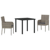 Garden Dining Set with Cushion 3 pcs Grey Poly Rattan 3380106