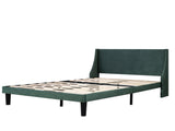 Double Bed Velvet Dark Green 4FT6 Upholstered Bed with Winged Headboard, Wood Slat Support WF284398AAA