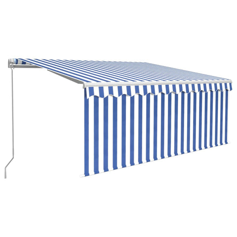 ZNTS Manual Retractable Awning with Blind 3x2.5m Blue&White 3069256