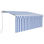 ZNTS Manual Retractable Awning with Blind 3.5x2.5m Blue&White 3069276