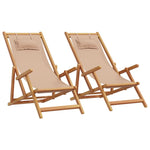 ZNTS Folding Beach Chairs 2 pcs Taupe Fabric and Solid Wood 3214488