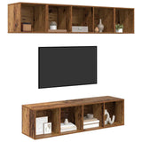 TV Cabinet Set Wall-mounted 4 pcs Old Wood Engineered Wood 3393420