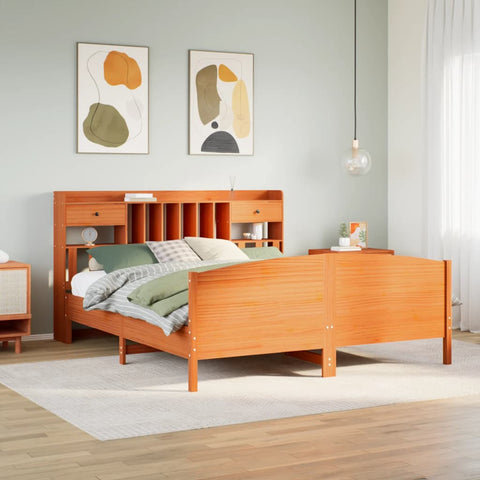 ZNTS Bookcase Bed without Mattress Wax Brown 180x200 cm Super King Solid Wood Pine 3323136