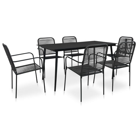 ZNTS 7 Piece Garden Dining Set Cotton Rope and Steel Black 3058278