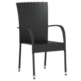 Garden Dining Set Black Poly Rattan, Powder-Coated Steel, PP board 3098028