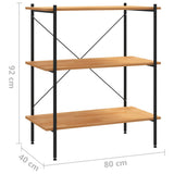 3-Tier Shelving Unit Black and Oak 80x40x92 cm 336340