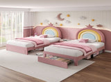 3ft Single Upholstered Bed with Adjustable Rainbow Headboard, Soft Velvet Bed Frame with Storage N652P296726P