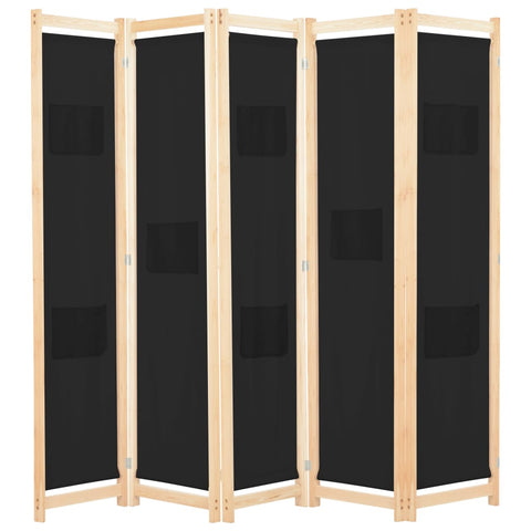 ZNTS 5-Panel Room Divider Black 200x170x4 cm Fabric 248185