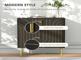 Art Deco Inspired Sideboard, with Adjustable Shelf - Black/Gold Tone T3398P328364