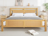 Wooden bed, 4ft6 double bed 135190cm, MDF with rattan paper, Sturdy bed slats, PineMDFPlywood, N604P353108N