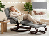 Swivel Recliner Chair with Footstool, PU Leather Recliner Armchair with Adjustable Back and Wood T3398P554311