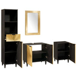 Bathroom Cabinet Set 4 pcs Black and Gold Solid Mango Wood 3310026