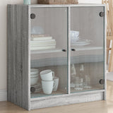 Side Cabinet with Glass Doors Grey Sonoma 68x37x75.5 cm 836425