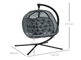 Outdoor Swing Chair with Thick Padded Cushion, Patio Hanging Chair with Metal Stand, Egg Chair with T3398P320115