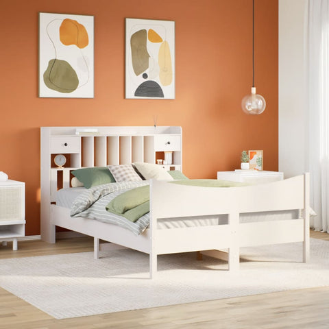 ZNTS Bed Frame without Mattress White 150x200 cm King Size Solid Wood Pine 3323375