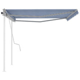 Manual Retractable Awning with Posts 4x3 m Blue and White 3069936