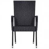 Garden Dining Set Black PE rattan, powder-coated steel, glass 3099378