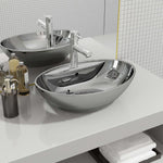 Wash Basin with Overflow 58.5x39x21 cm Ceramic Silver 143475