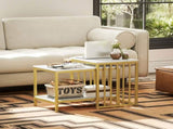 Modern Coffee Table Set of Two, Marble-Effect Nesting Side Tables with Steel Frame for Living Room, T3398P329522