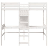 ZNTS Loft Bed Frame with Desk and Shelves White 90x200cm Solid Wood Pine 3308542