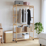 ZNTS Clothes Rack with Shelves and Wheels 110x40x180 cm Bamboo 4008923