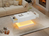 High-gloss Coffee Table with 2 drawers, LED lights, Modern Centre Table, Sofa Side Table, Tea Table N605P374205W
