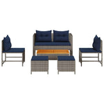 Garden Sofa Set 6 pcs Grey and navy blue Poly Rattan 4104706