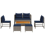 Garden Sofa Set 6 pcs Grey and navy blue Poly Rattan 4104706