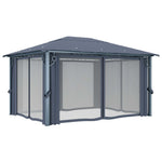 ZNTS Gazebo with Curtain&LED String Lights 4x3 m Anthracite Aluminium 3070336