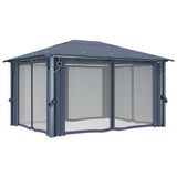 Gazebo with Curtain&LED String Lights 4x3 m Anthracite Aluminium 3070336