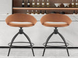 2pcs hollow backrest PU spray-coated bent iron feet bar stool brown with swivel 59533108