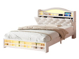 3ft Single Upholstered Velvet Bed Frame, LED Bed Frame with Charging Station & Diamond Tufted N652P399022B