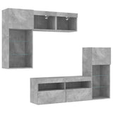 5 Piece TV Wall Units with LED Concrete Grey Engineered Wood 3216728